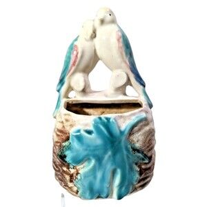 Morton Love Birds Pottery Parakeet Wall Pocket Planter Ceramic Vintage Gift